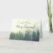 Rustieke mistige bergdennen vrolijke kerstfoto feestdagen kaart (Voorkant)