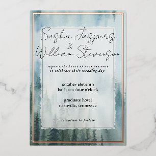 Rustieke Misty Forest bruiloft Folie Uitnodiging