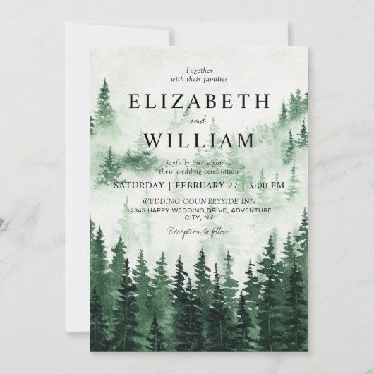 Rustieke Misty Forest bruiloft Kaart (Voorkant)