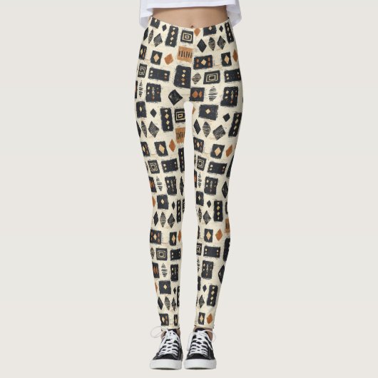Rustieke Modderdoek Geometrisch Patroon (1) Leggings (Voorkant)