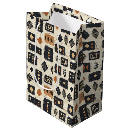 Rustieke Modderdoek Geometrisch Patroon (1) Medium Cadeauzakje (Voorkant Gekanteld)