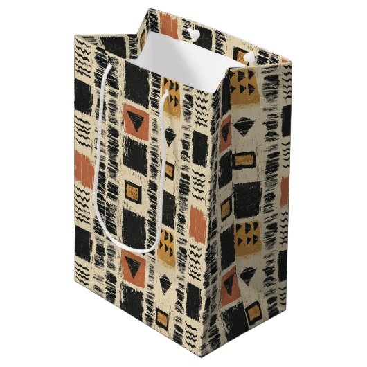 Rustieke Modderdoek Geometrisch Patroon (2) Medium Cadeauzakje (Voorkant Gekanteld)