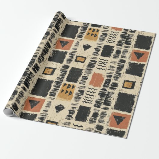 Rustieke Modderdoek Geometrisch Patroon (3) Cadeaupapier (Uitgerold)