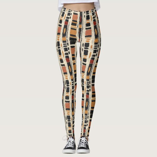 Rustieke Modderdoek Geometrisch Patroon (3) Leggings (Voorkant)