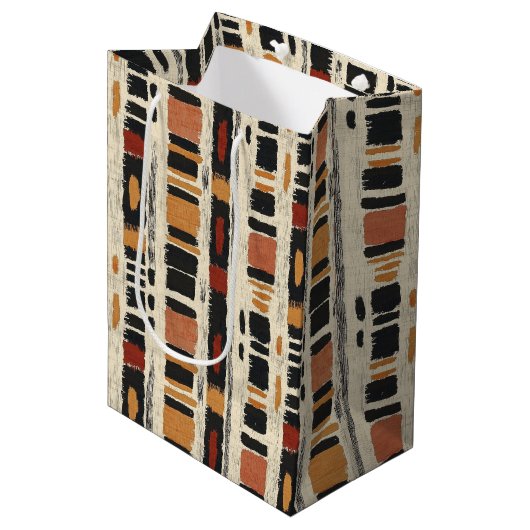 Rustieke Modderdoek Geometrisch Patroon (3) Medium Cadeauzakje (Voorkant Gekanteld)