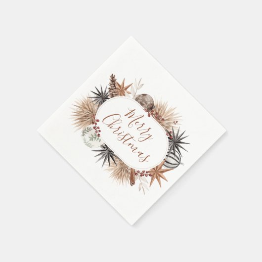 Rustieke moderne aardse neutrale vrolijke kerst servet (Hoek)