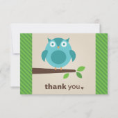 Rustieke moderne blauwe uil op boomtak bedankkaart (Voorkant)