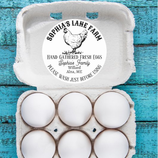 Rustieke moderne Boerderij naam met kippenillustra Ronde Sticker