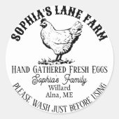 Rustieke moderne Boerderij naam met kippenillustra Ronde Sticker (Voorkant)