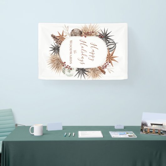 Rustieke moderne Boho vakantie Kerstmis Spandoek (Beurs)