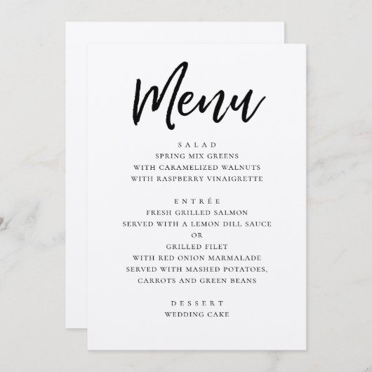 Rustieke moderne bruiloft. kalligrafie van het lan menu (Voorkant / Achterkant)