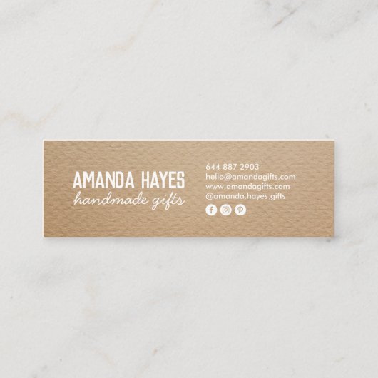 Rustieke moderne bruine kraft handgemaakte geschen mini visitekaartje (Achterkant)