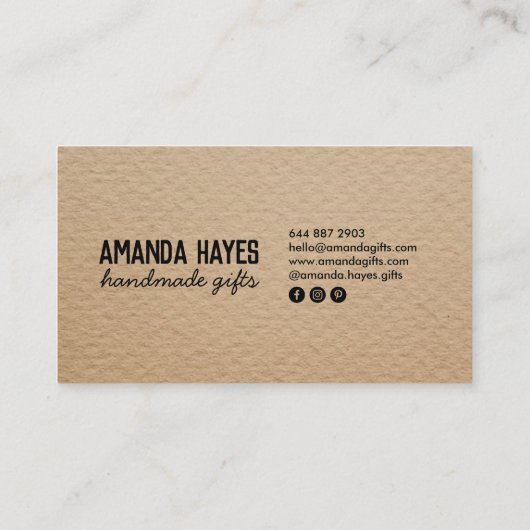Rustieke moderne bruine kraft handgemaakte geschen visitekaartje (Achterkant)
