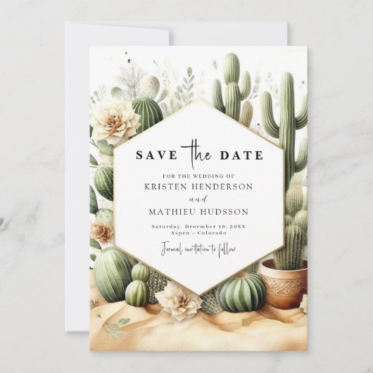 Rustieke moderne cactus bruiloft save the date (Voorkant)
