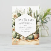 Rustieke moderne cactus bruiloft save the date (Staand voorkant)