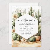 Rustieke moderne cactus bruiloft save the date (Voorkant / Achterkant)