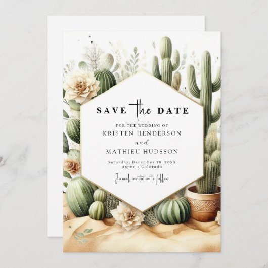 Rustieke moderne cactus bruiloft save the date (Voorkant / Achterkant)