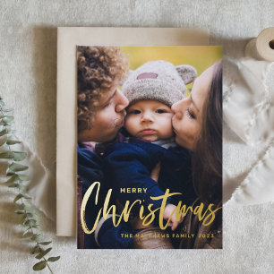 Rustieke Moderne Calligrafie Foto Prettig Kerstfee Folie Feestdagenkaart