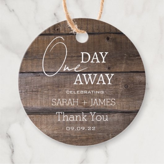 Rustieke moderne een dag weg bruiloft dank u bedankjes labels (Voorkant)