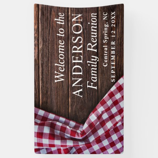 Rustieke Moderne Familie Reünie Picknick BBQ Party Spandoek (Verticaal)