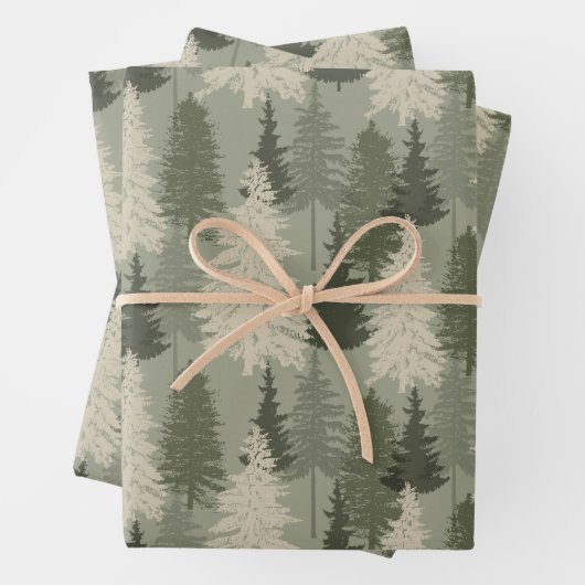 Rustieke moderne groene Sage Pine Forest Inpakpapier Vel (In situ)