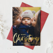 Rustieke moderne kalligrafie foto Prettig kerstfee Folie Feestdagenkaart