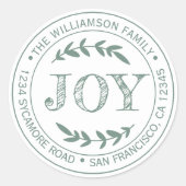 Rustieke moderne kerst plezier retouradres groen ronde sticker (Voorkant)