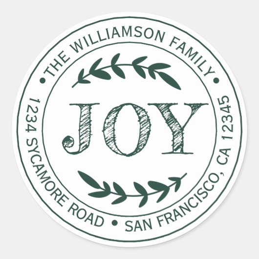 Rustieke moderne kerst plezier retouradres groen ronde sticker (Voorkant)