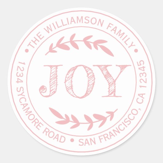 Rustieke Moderne Kerstvreugde Retouradres Roze Ronde Sticker (Voorkant)