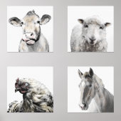 Rustieke Moderne Landhuis Barnyard Dieren Muurkunst Sets (Voorkant)