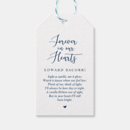 Rustieke moderne marine blauw, begrafenisdienst cadeaulabel