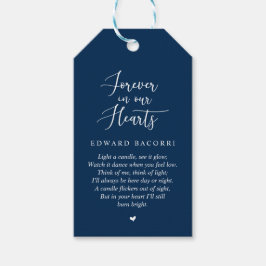 Rustieke moderne marine blauw, begrafenisdienst cadeaulabel