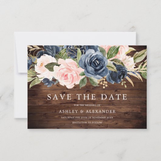 Rustieke Moderne Marine & Blush Alle Seizoenen Tro Save The Date (Voorkant)