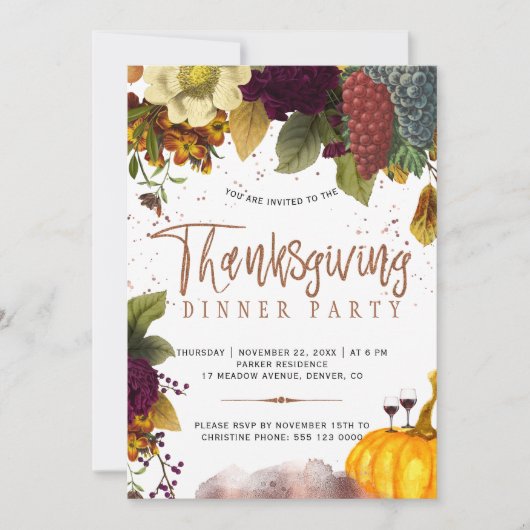 Rustieke moderne oogst Thanksgiving dinerfeest Kaart (Voorkant)