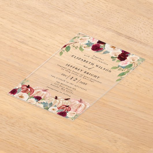 Rustieke Moderne Pompoenen Country Fall Bruiloft Acryl Uitnodigingen (Laagn)