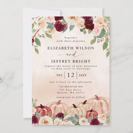 Rustieke Moderne Pompoenen Country Fall Bruiloft Kaart (Voorkant)