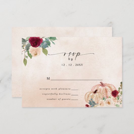 Rustieke Moderne Pompoenen Country Fall Bruiloft RSVP Kaartje (Voorkant / Achterkant)