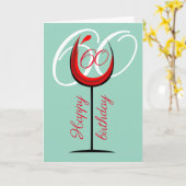 Rustieke moderne rode wijn glas 60e verjaardag kaart (Gele Bloem)