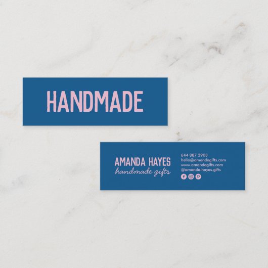 Rustieke moderne roze blauwe handgemaakte geschenk mini visitekaartje (Voorkant / Achterkant)