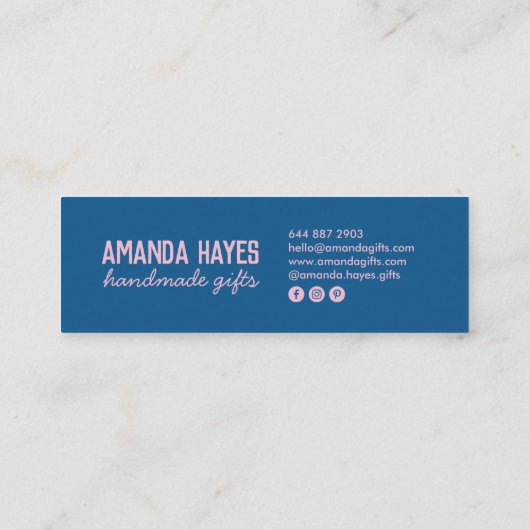 Rustieke moderne roze blauwe handgemaakte geschenk mini visitekaartje (Achterkant)