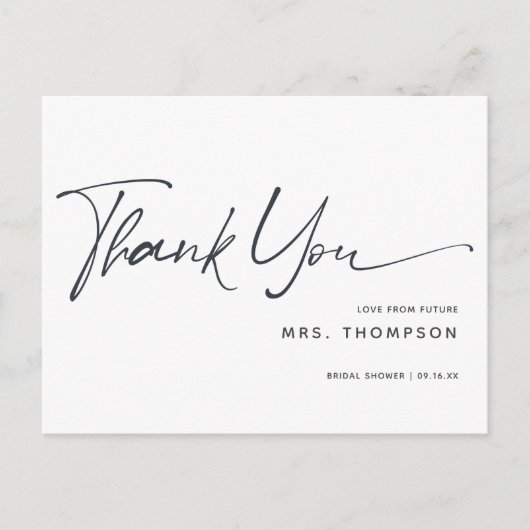 Rustieke moderne script bruiloftsshower bedankje briefkaart (Voorkant)