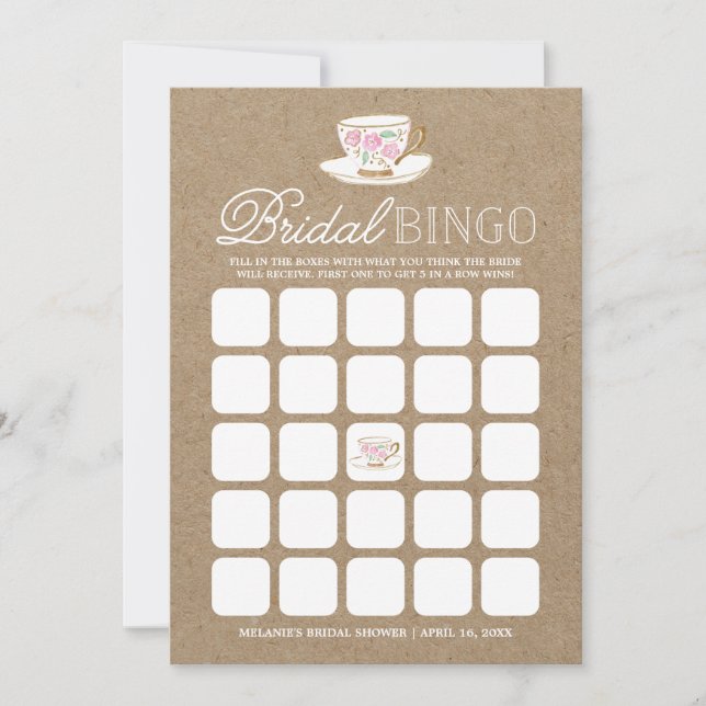 Rustieke Moderne Theepartij Bingo | Bruidsfeest (Voorkant)
