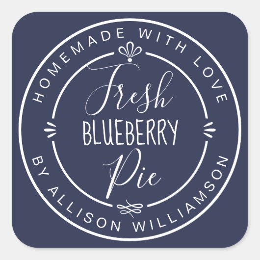 Rustieke Moderne Thuisgemaakte Verse Blauwe Bessen Vierkante Sticker (Voorkant)