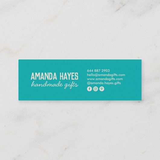Rustieke moderne turquoise handgemaakte geschenken mini visitekaartje (Achterkant)