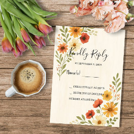 Rustieke moderne waterverf bloemen bruiloft RSVP Kaart