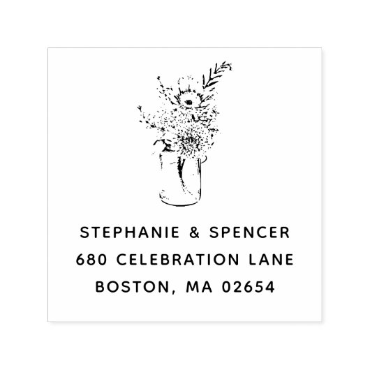 Rustieke moderne wilde bloem metsen pot trouwadres  zelfinktende stempel (Design)