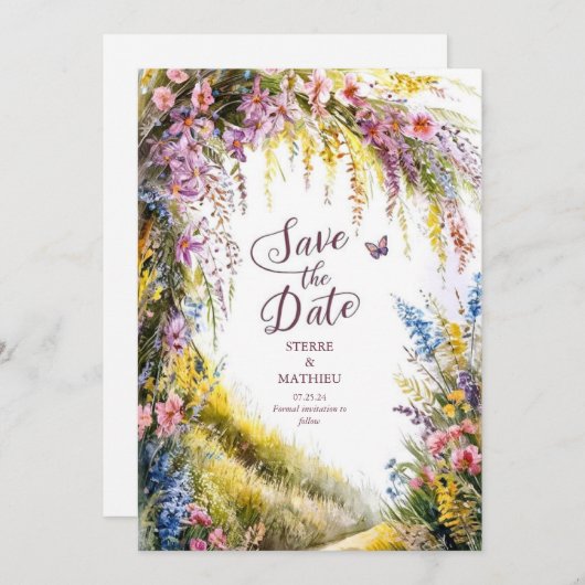 Rustieke moderne Wildflower bruiloft Save The Date (Voorkant / Achterkant)