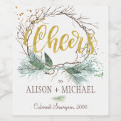 Rustieke moderne winter goud cheers script bruilof wijn etiket (Enkel label)