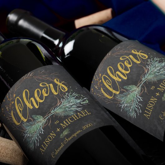 Rustieke moderne winter krijtbord gejuich bruiloft wijn etiket