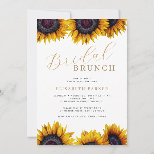 Rustieke moderne zonnebloem bruids brunch kaart (Voorkant)
